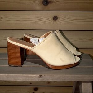 Frye Blake Ivory Leather Open Toe Heeled Mules Size 8